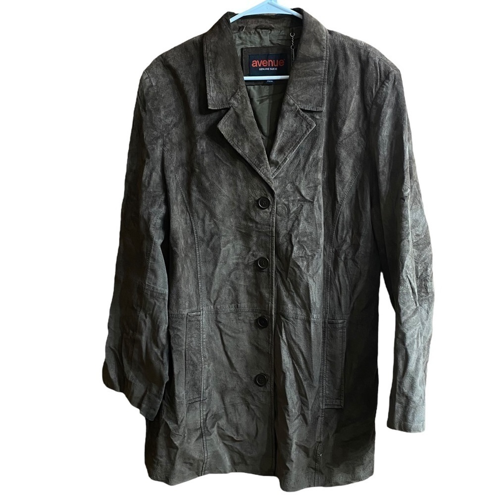 AVENUE Genuine Suede Brown Trench Coat Jacket Size 14/16